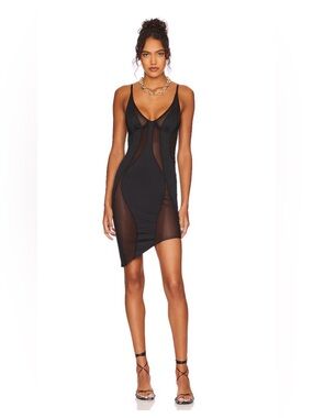 NWT Revolve Swirl Mini Dress, Sheer, Black Caviar, Size Small, OW Collection